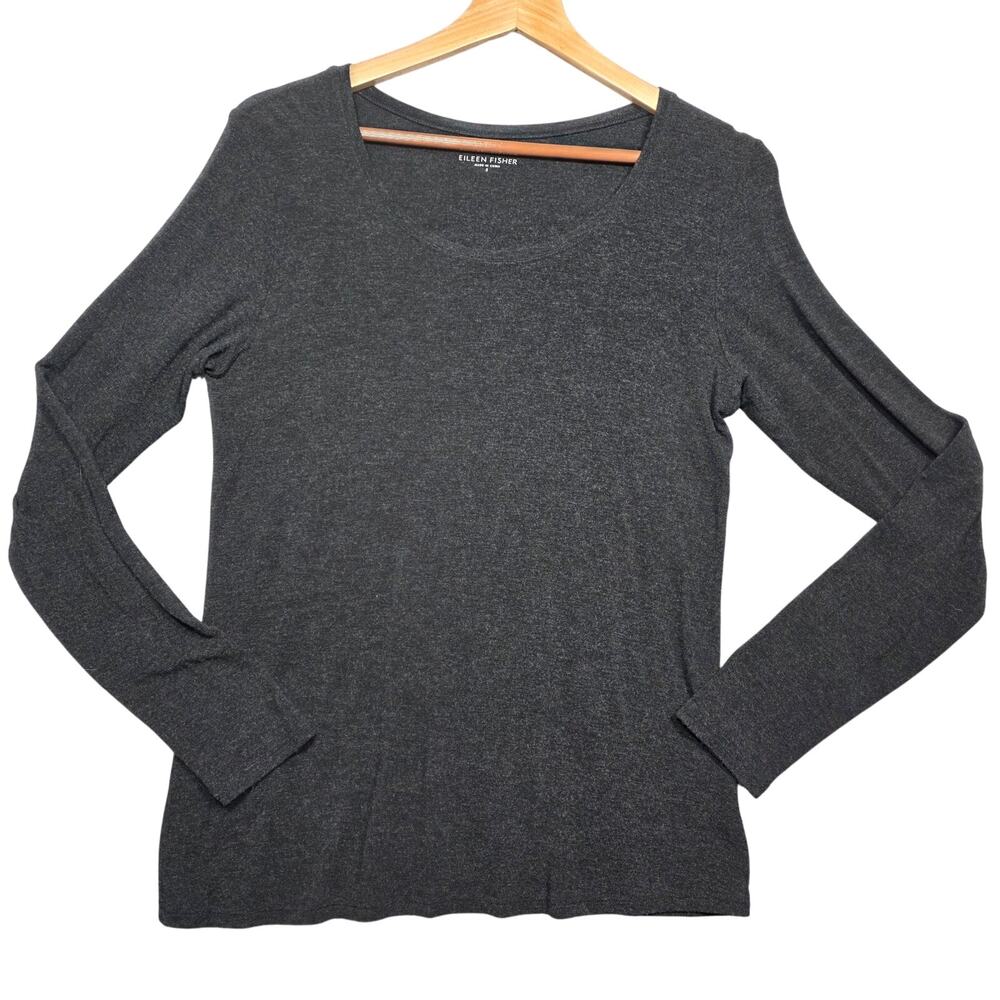 Eileen Fisher Charcoal Grey Crew Neck Long sleeve Shirt Size Small